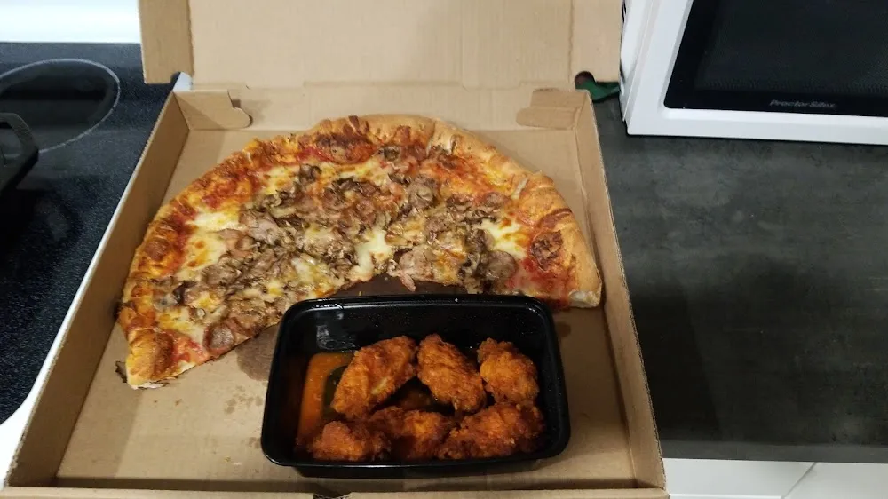 It's Either Pepperoni Pepperoni or Sausage with Mushroom and Pop and Buffalo Chicken Wings